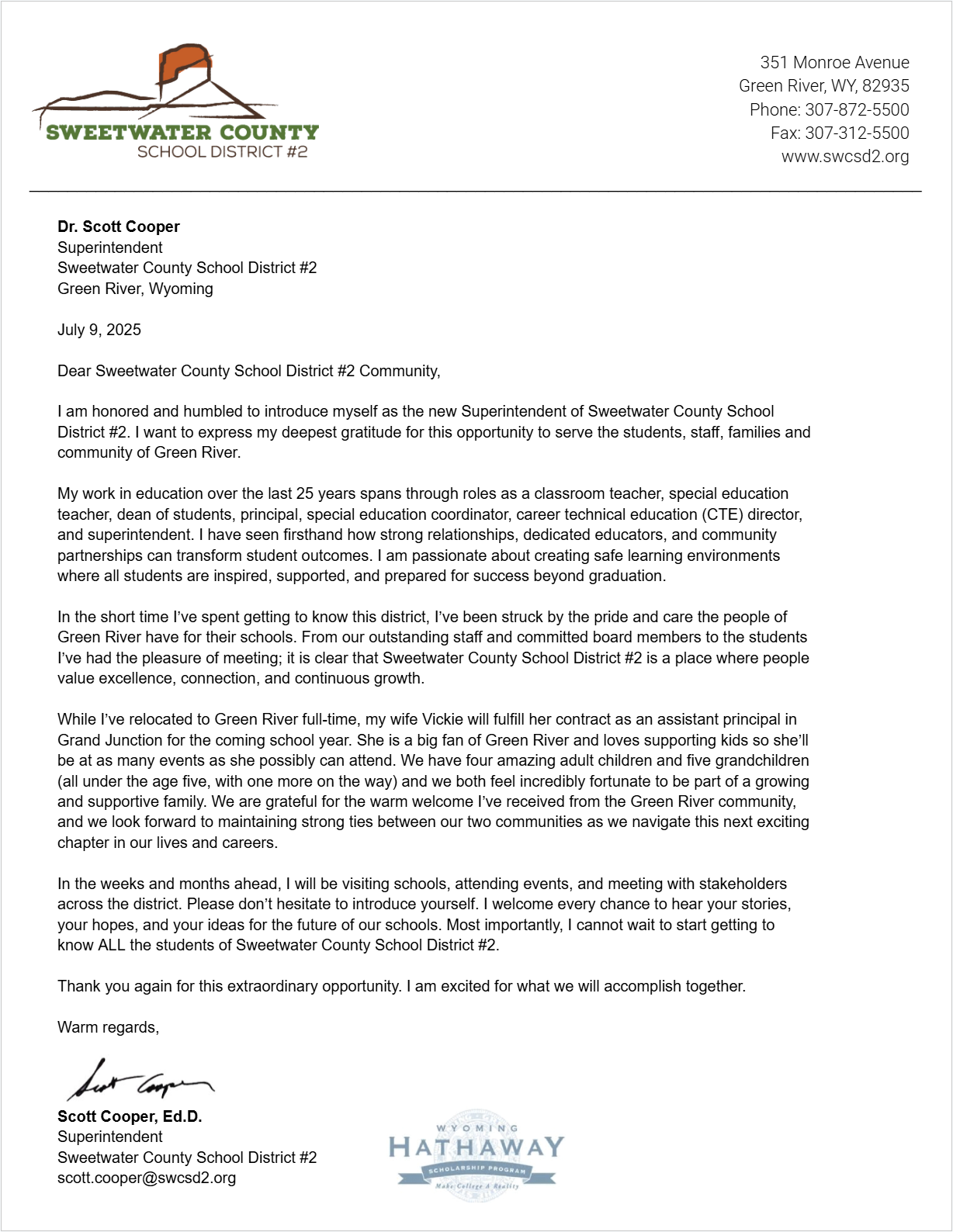 Superintendent Letter July 2025