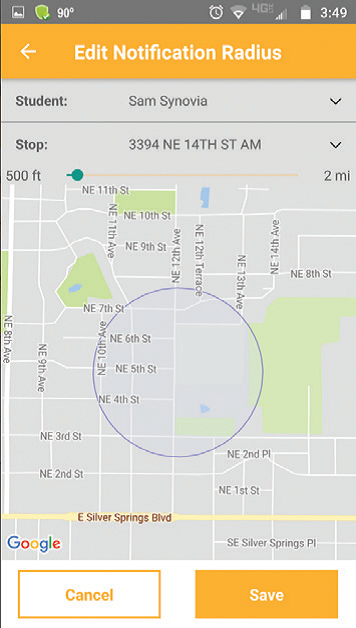 Gps location of the bus in app