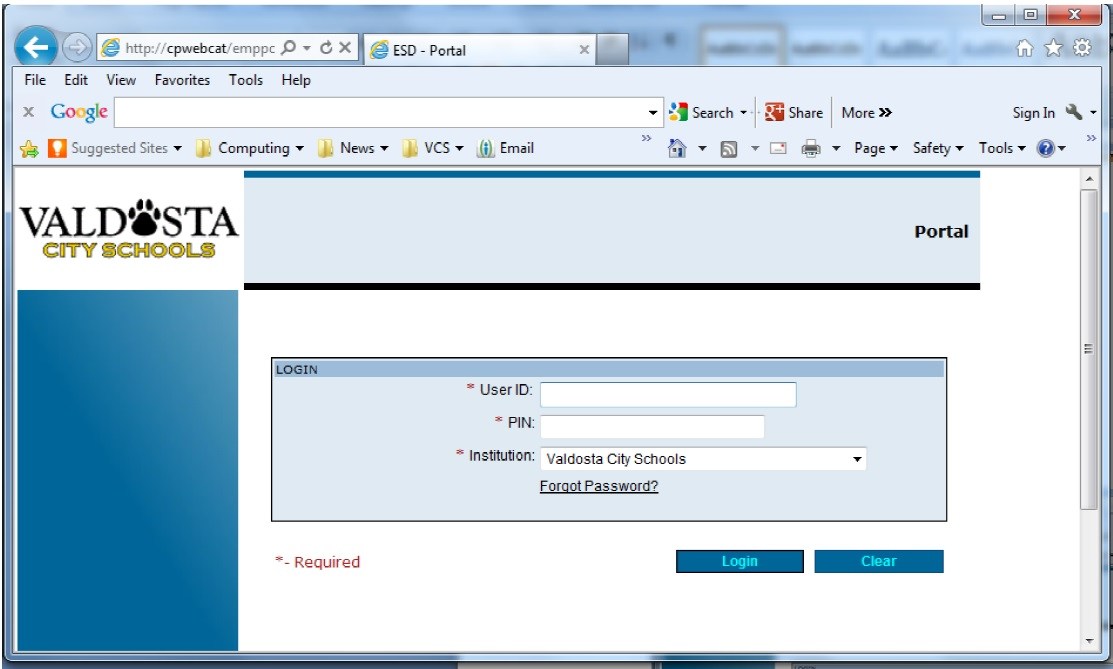 screenshot of the VCS Employee portal