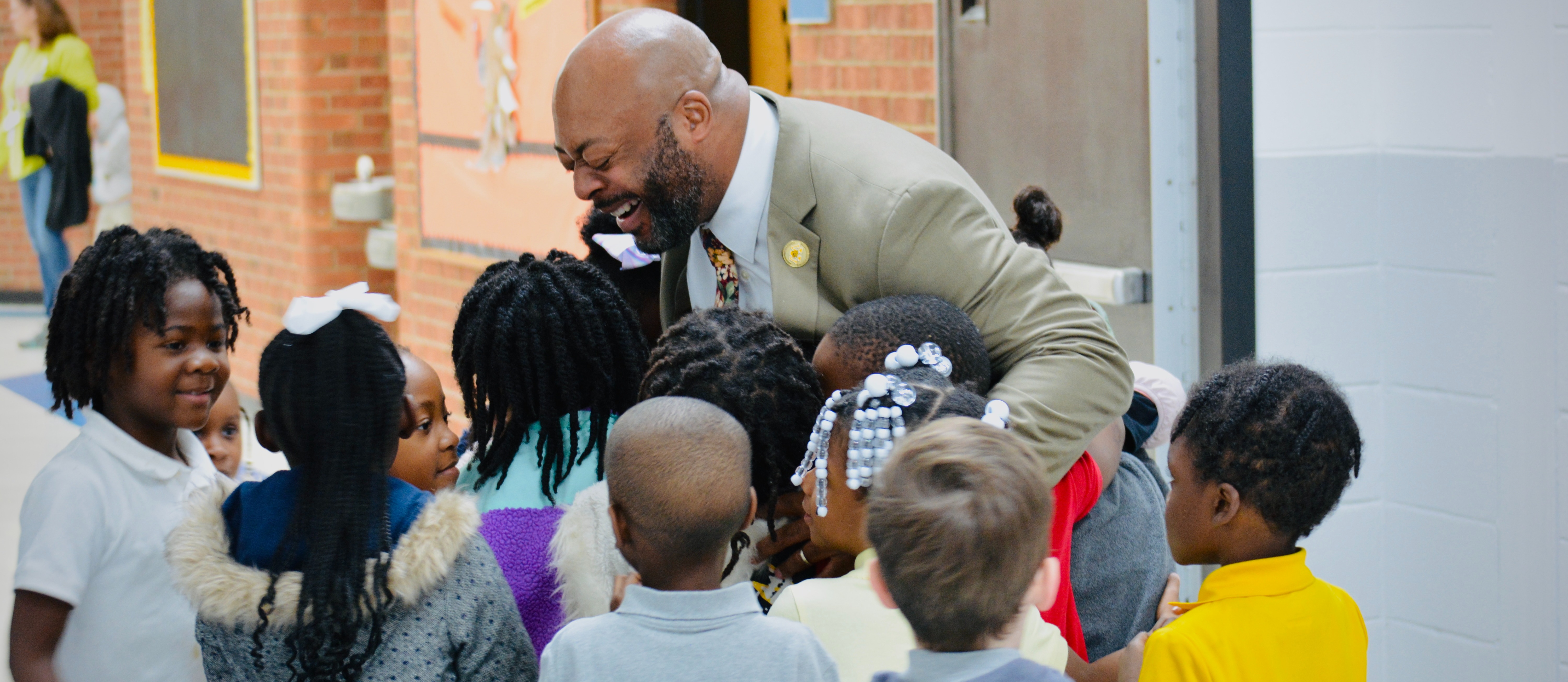 Superintendent, Dr. Lockhart with Elementary Kids