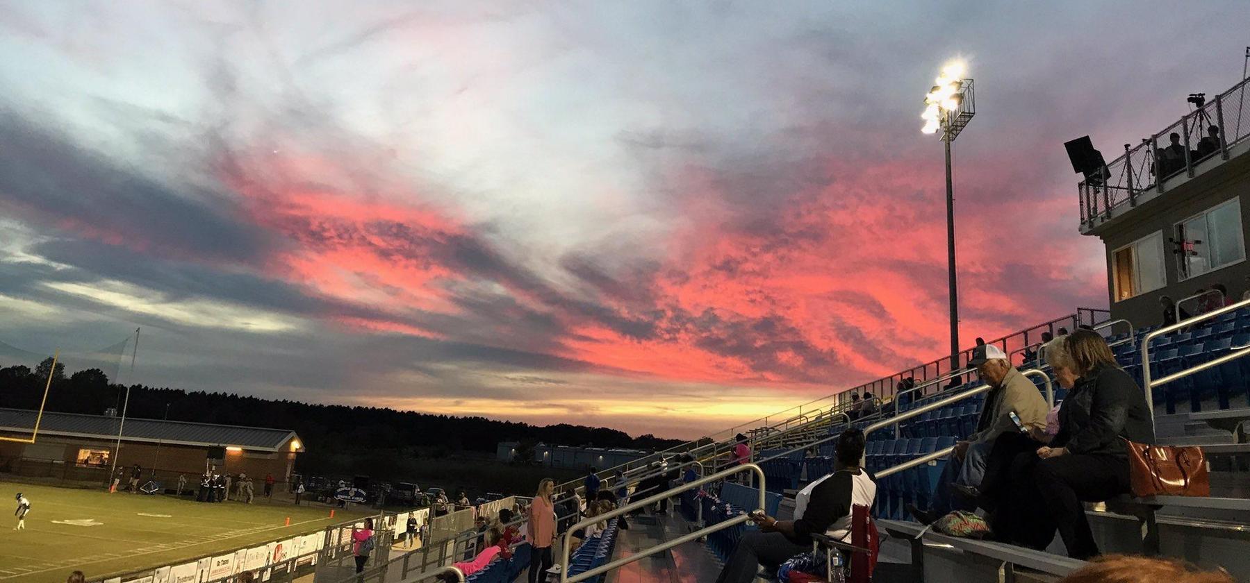 DHS Football Stadium during sunset
