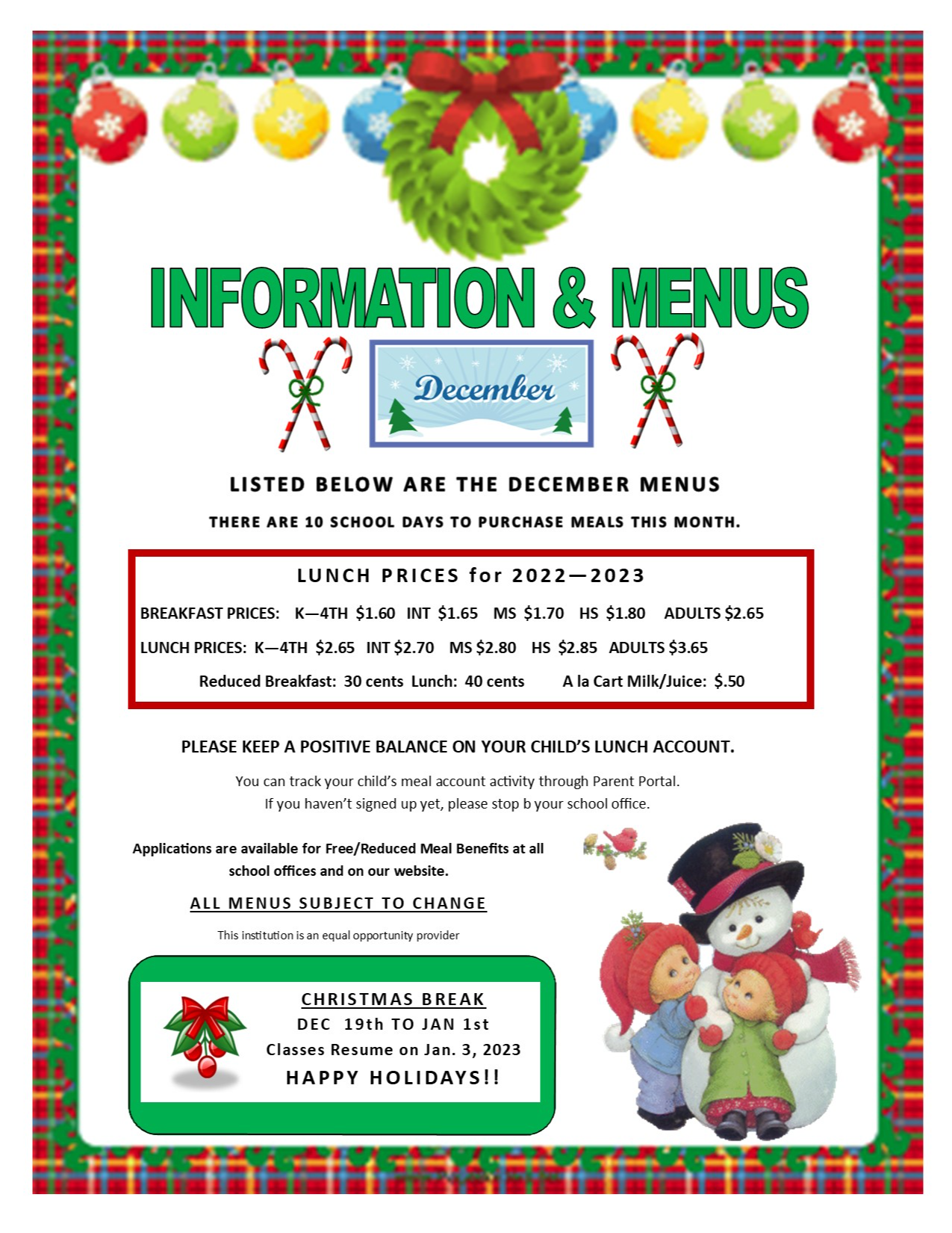 Food Service/Lunch Menu