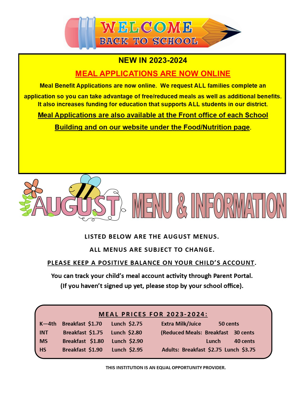 Food Service/Lunch Menu