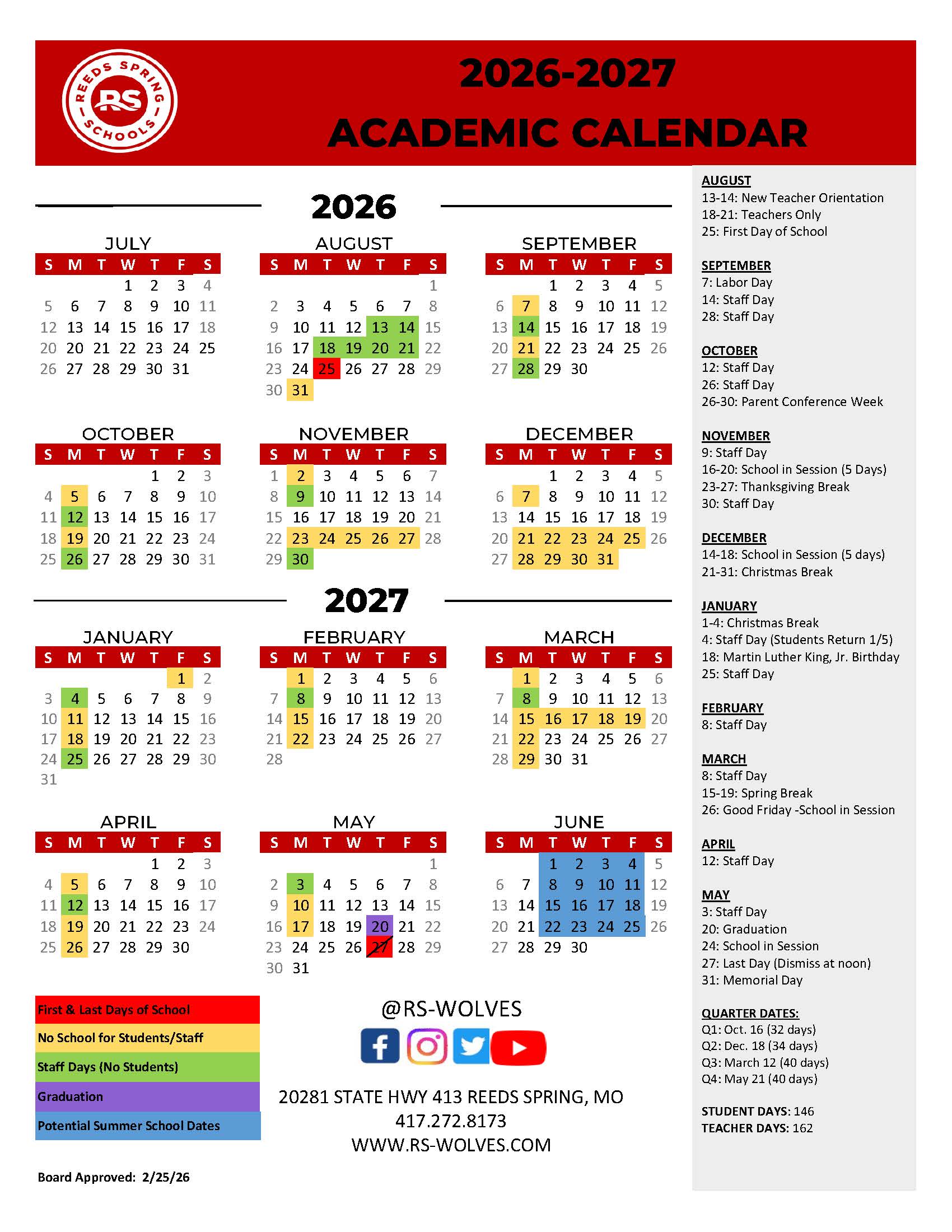 2026-2027 school year calendar