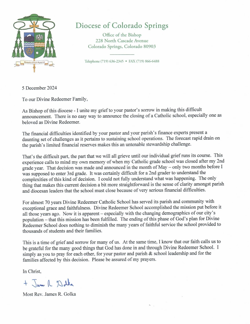 Letter from the Bishop