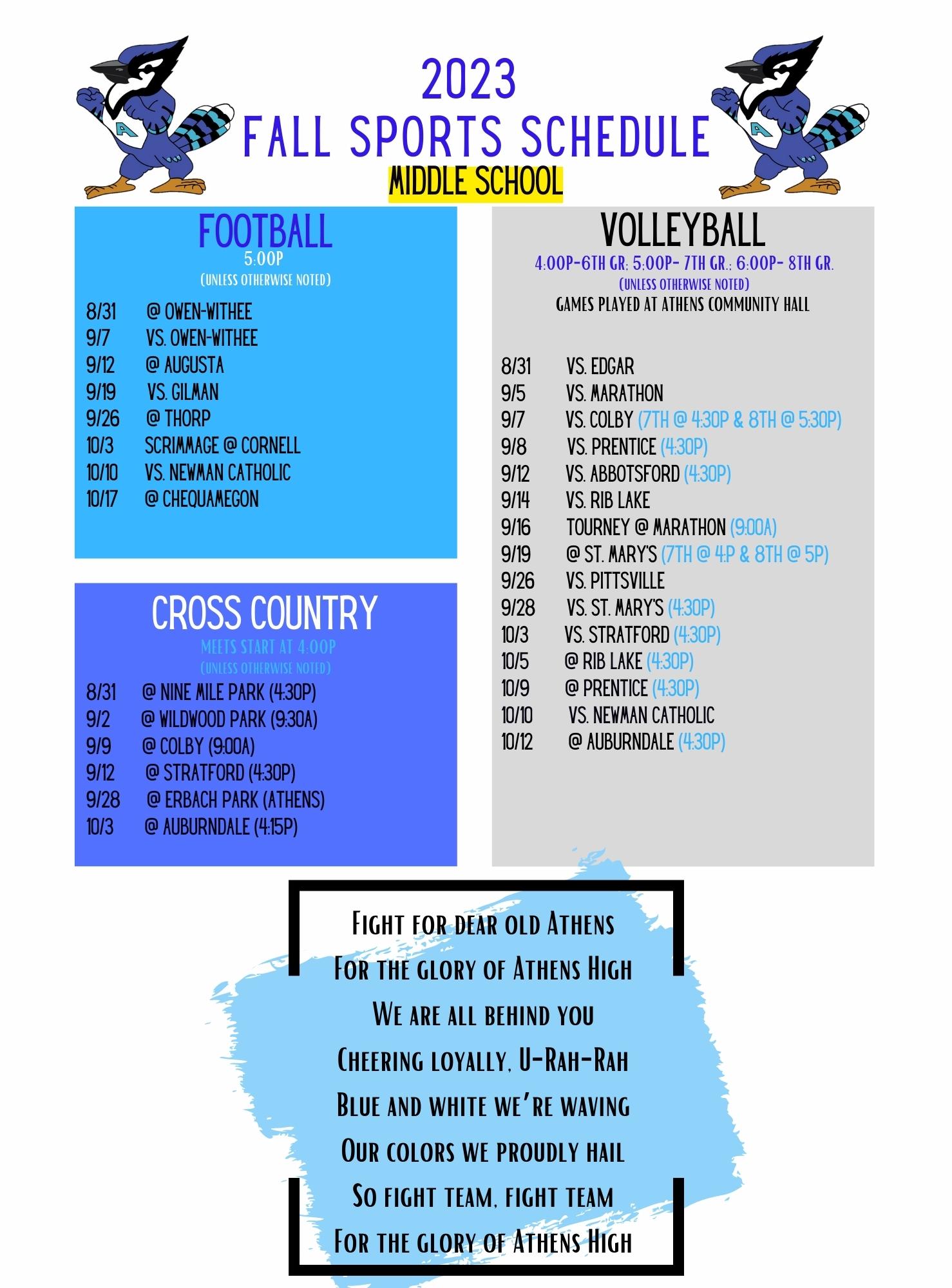 Middle School Fall Sports Schedule