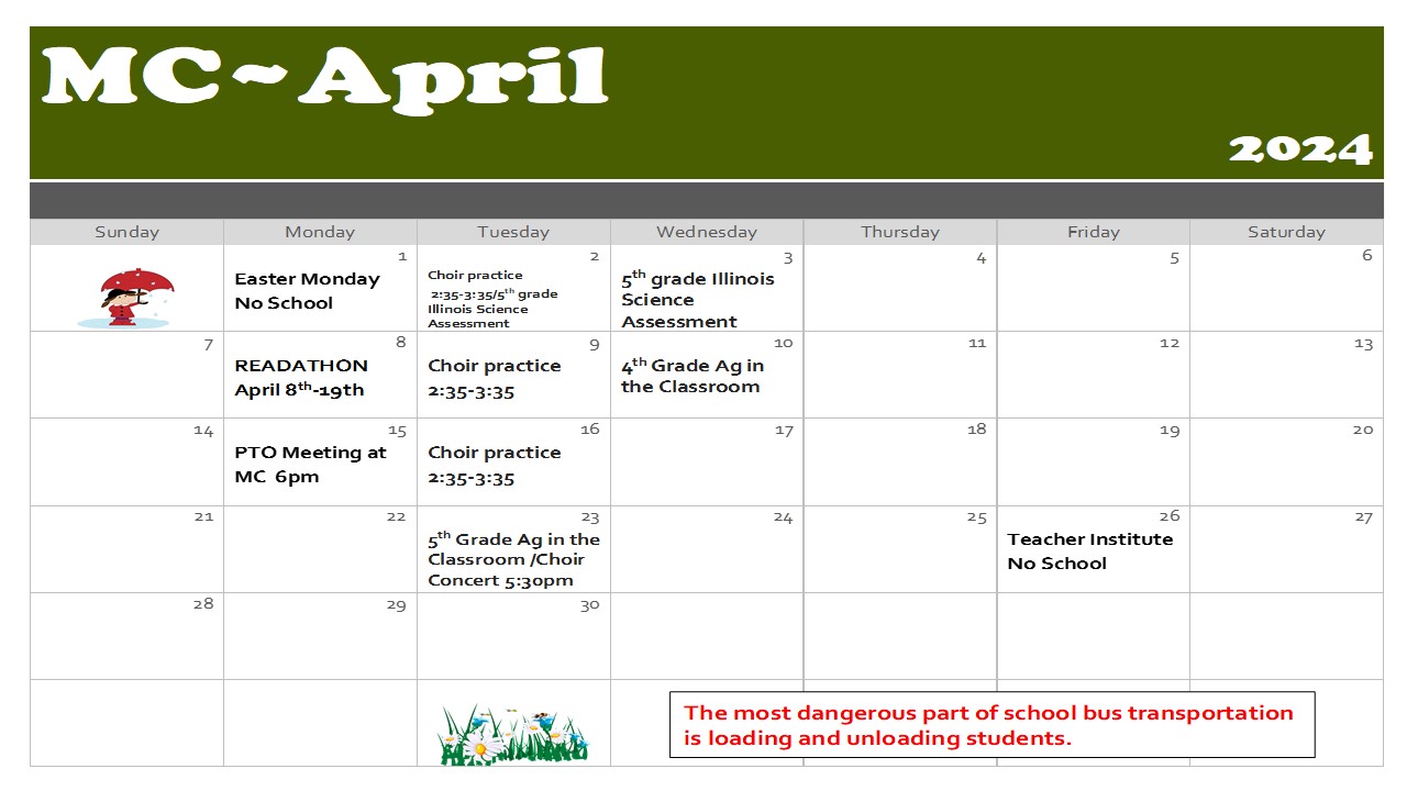 April Monroe Center Calendar