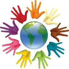 world surrounded by multicolored hands 
