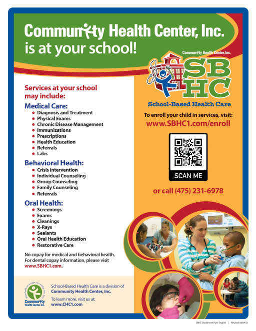 School Based Health Center Flyer in English