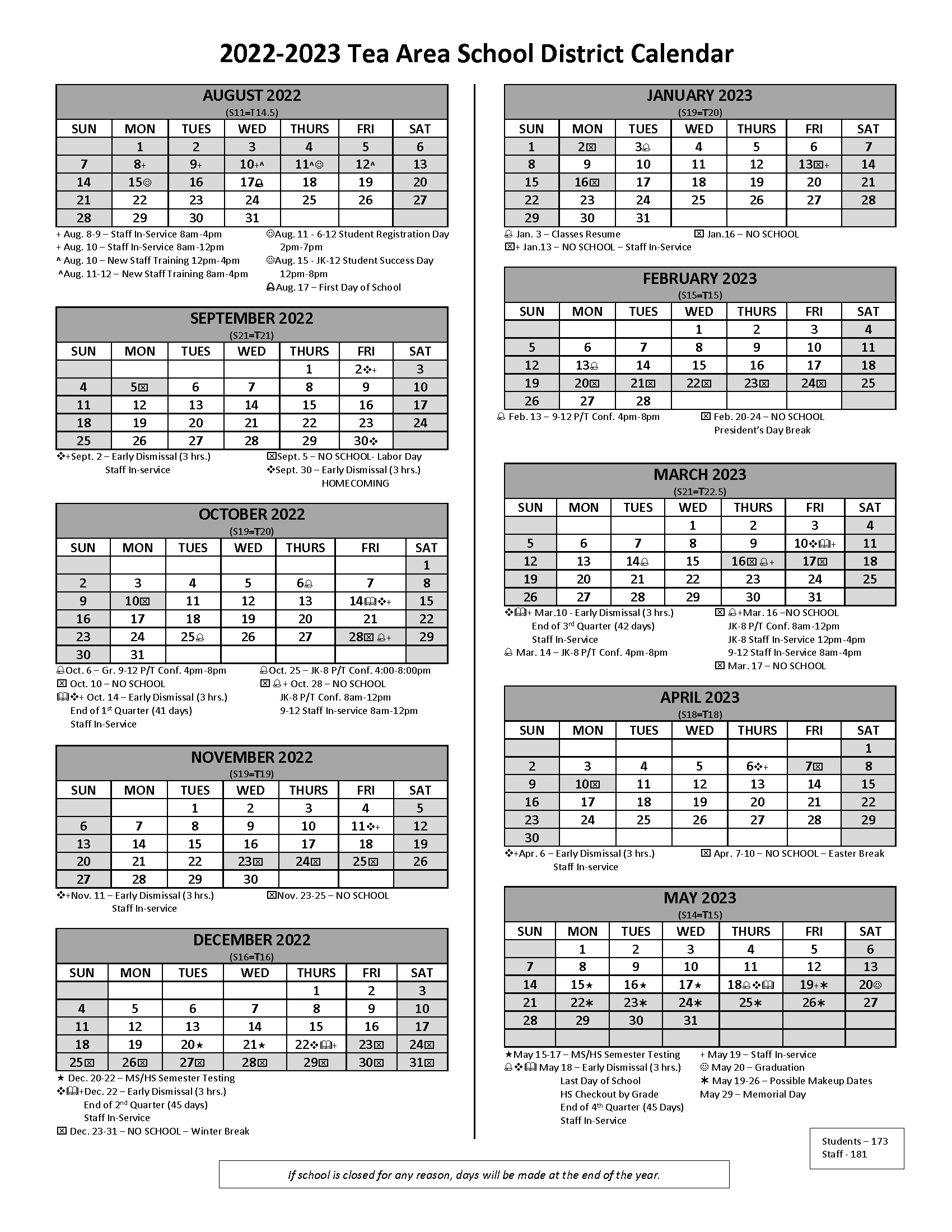 District Calendars Tea Area School District