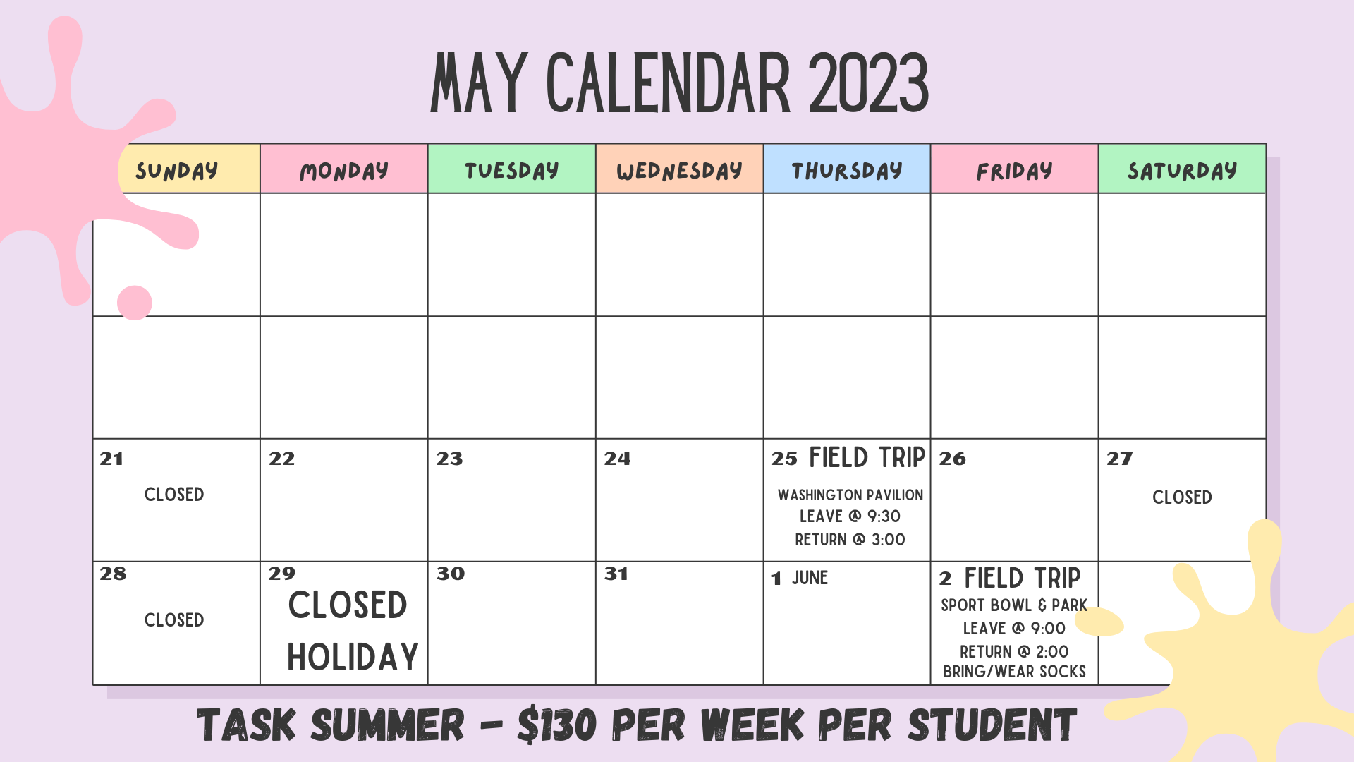 TASK Calendar and Activities Tea Area School District