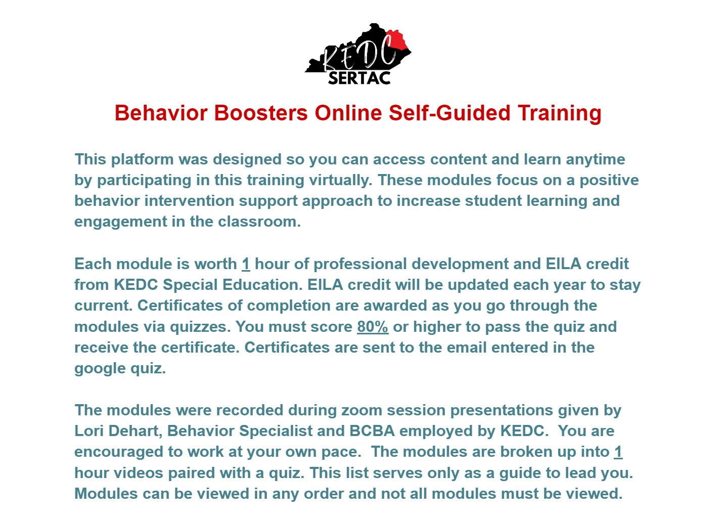 Behavior Boosters Online Training