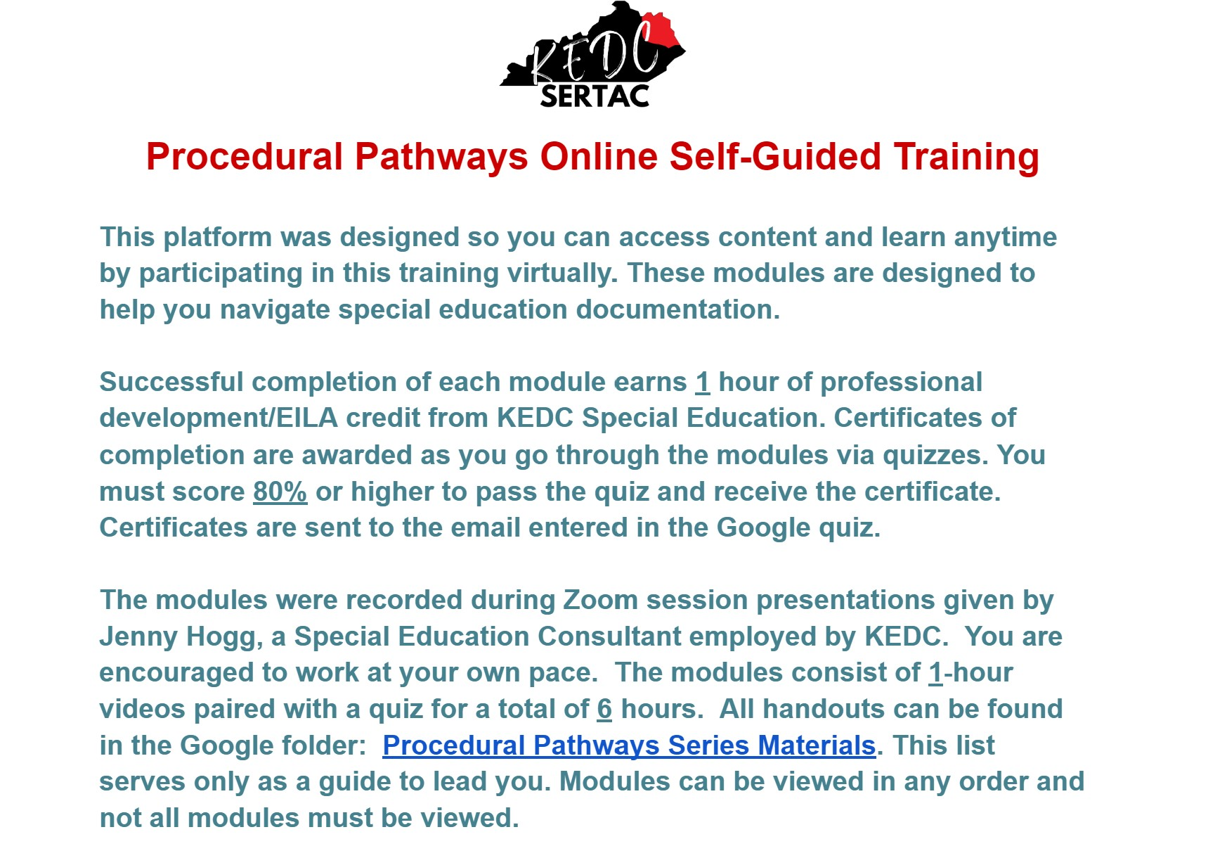 Procedural Pathways Online Training