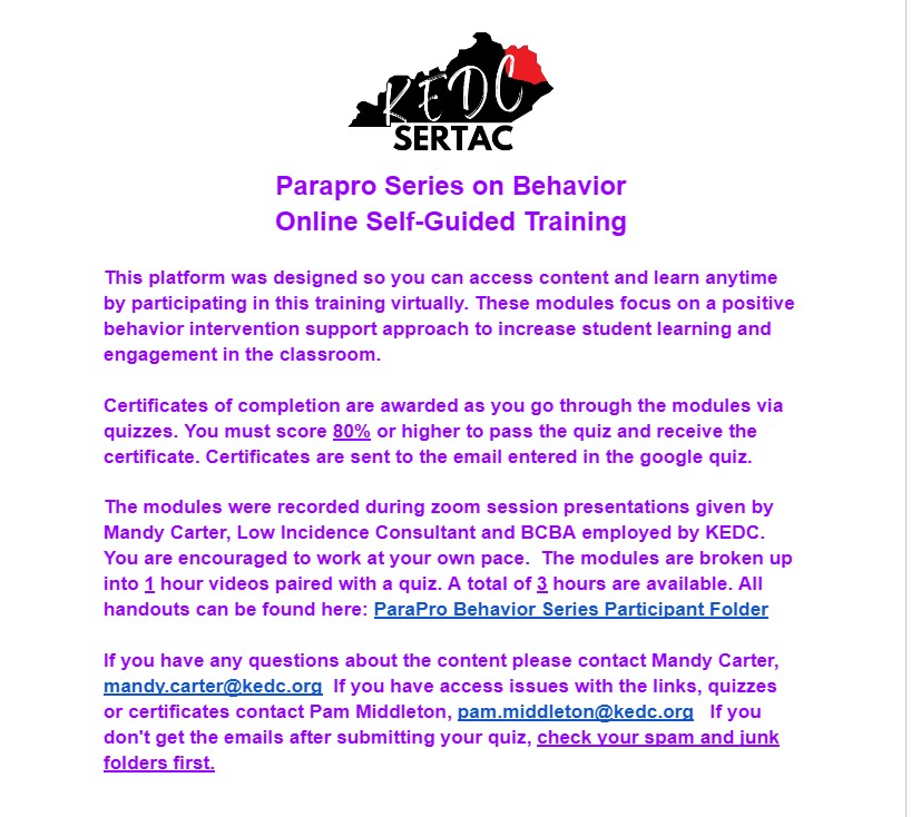 Para Pro Series on Behavior Online Module