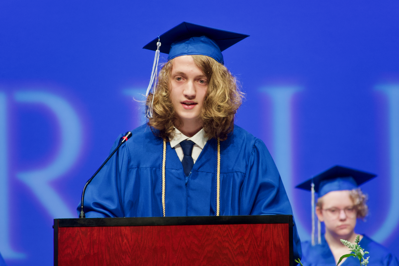 Student speaking at graduation