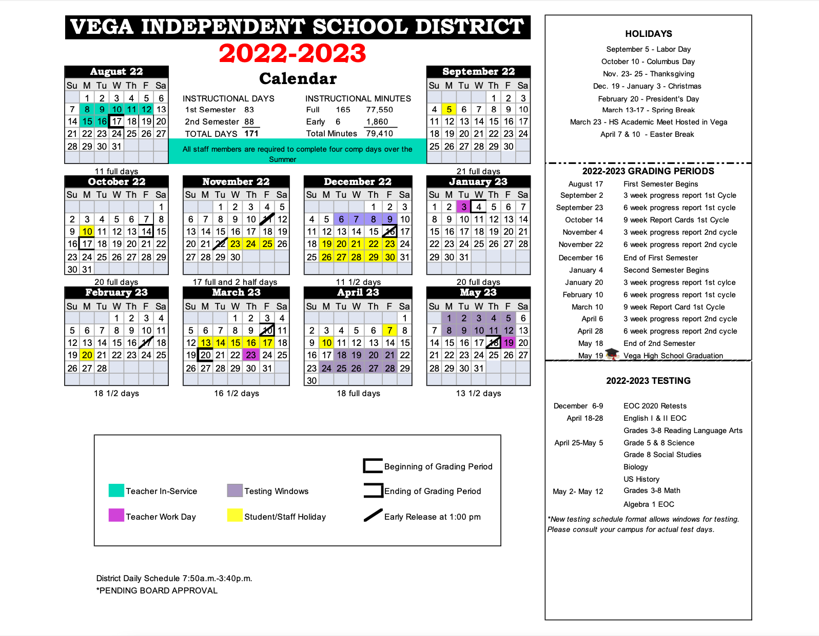 District Calendar Vega Independent School District