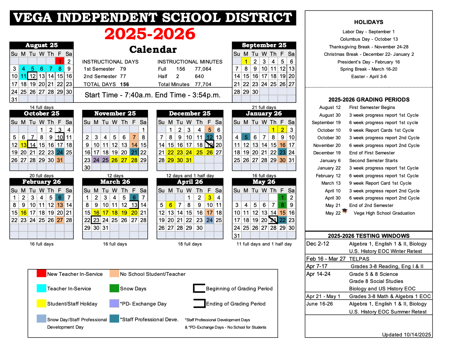 2025-26 District Calendar