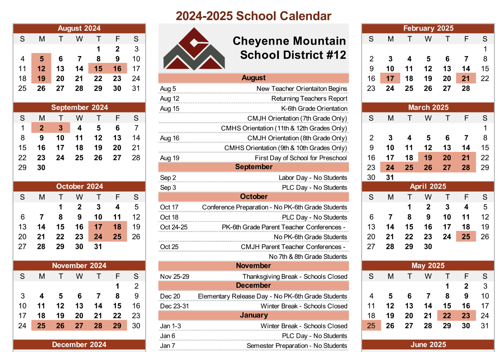 District Calendars Cheyenne Mountain