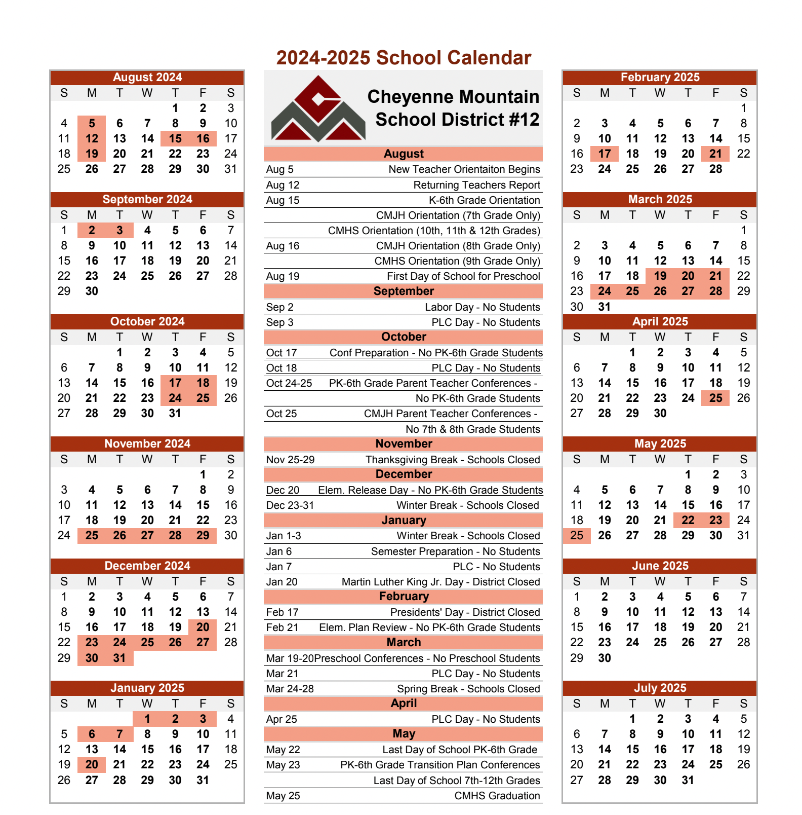 District Calendars | Cheyenne Mountain
