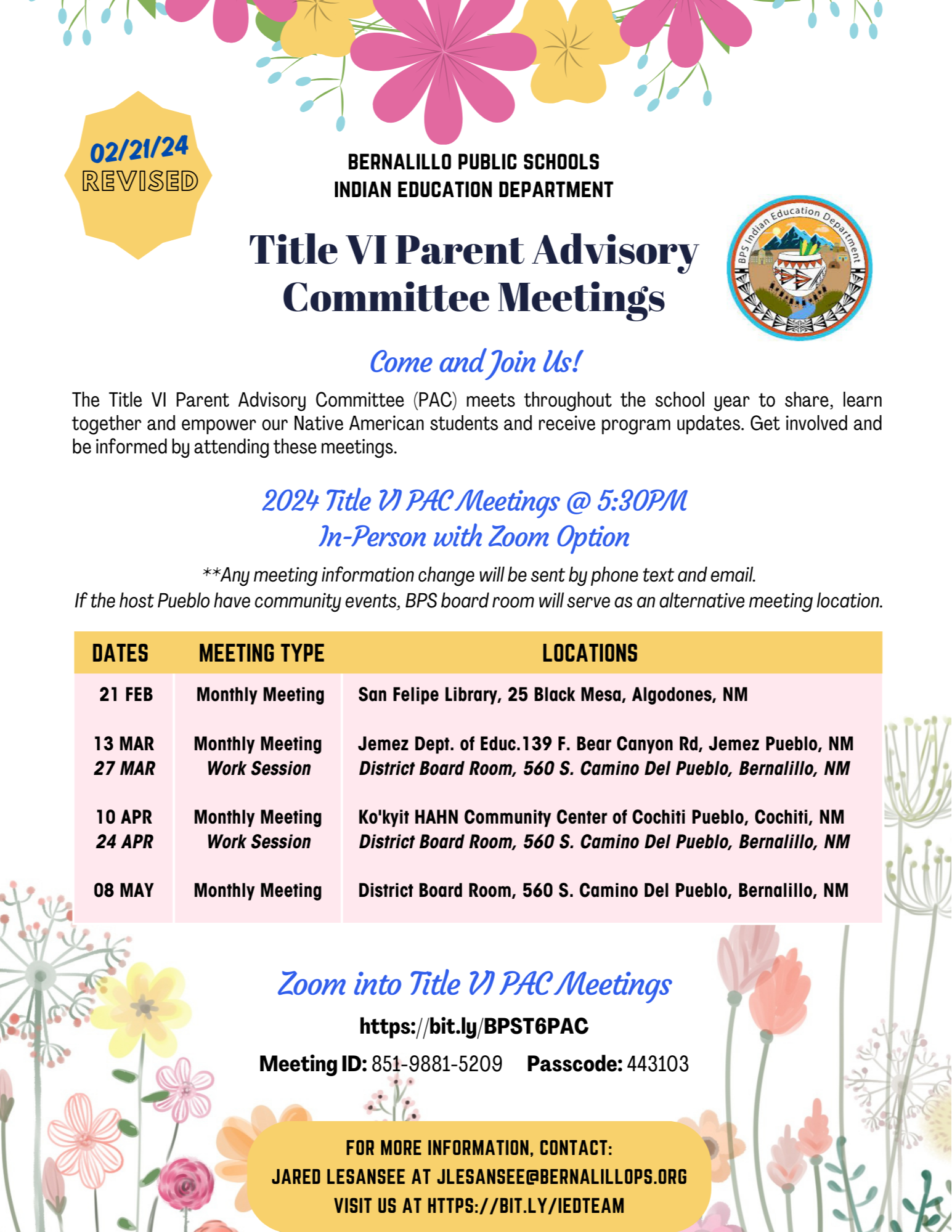Revised 2024 Title VI PAC Meeting Dates
