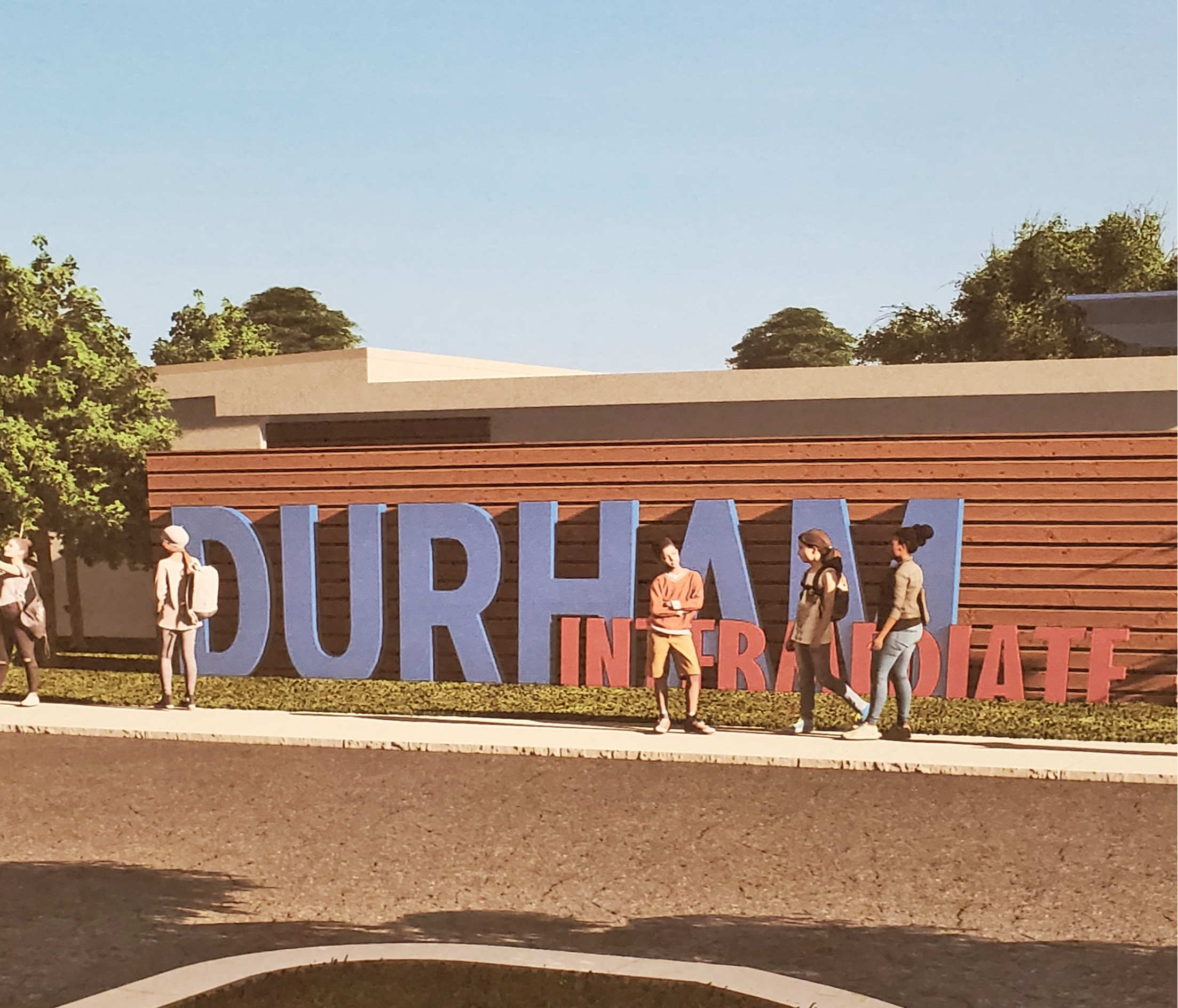 Unofficial architectural render of future Durham Intermediate School Sign 