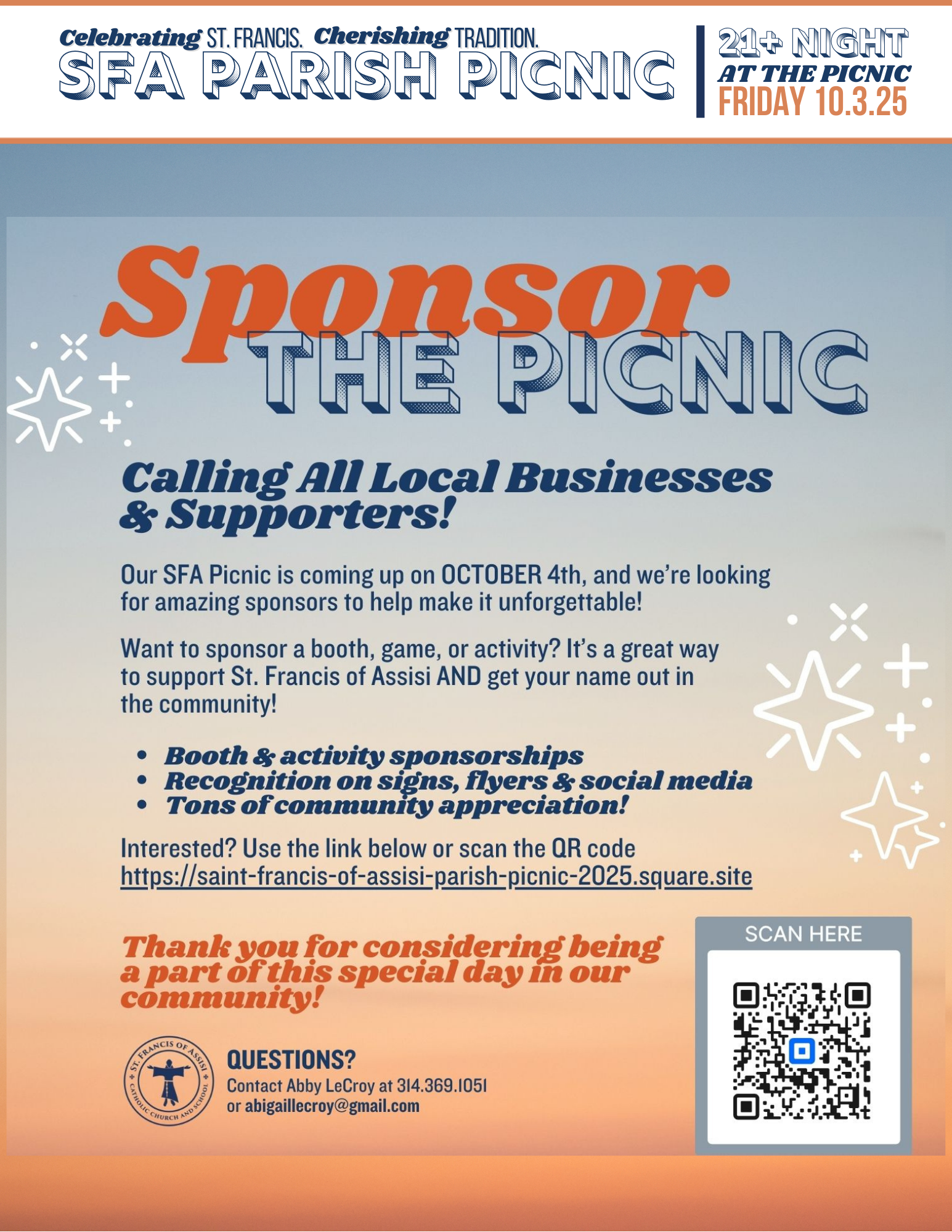 2025 Parish Picnic-Sponsorship information 