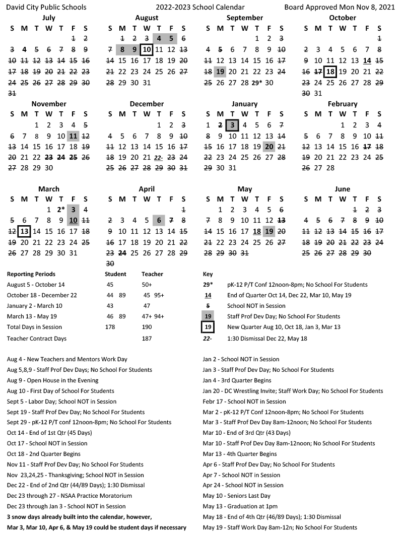 Calendars | David City Public Schools