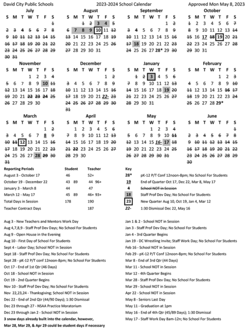 Calendars David City Public Schools