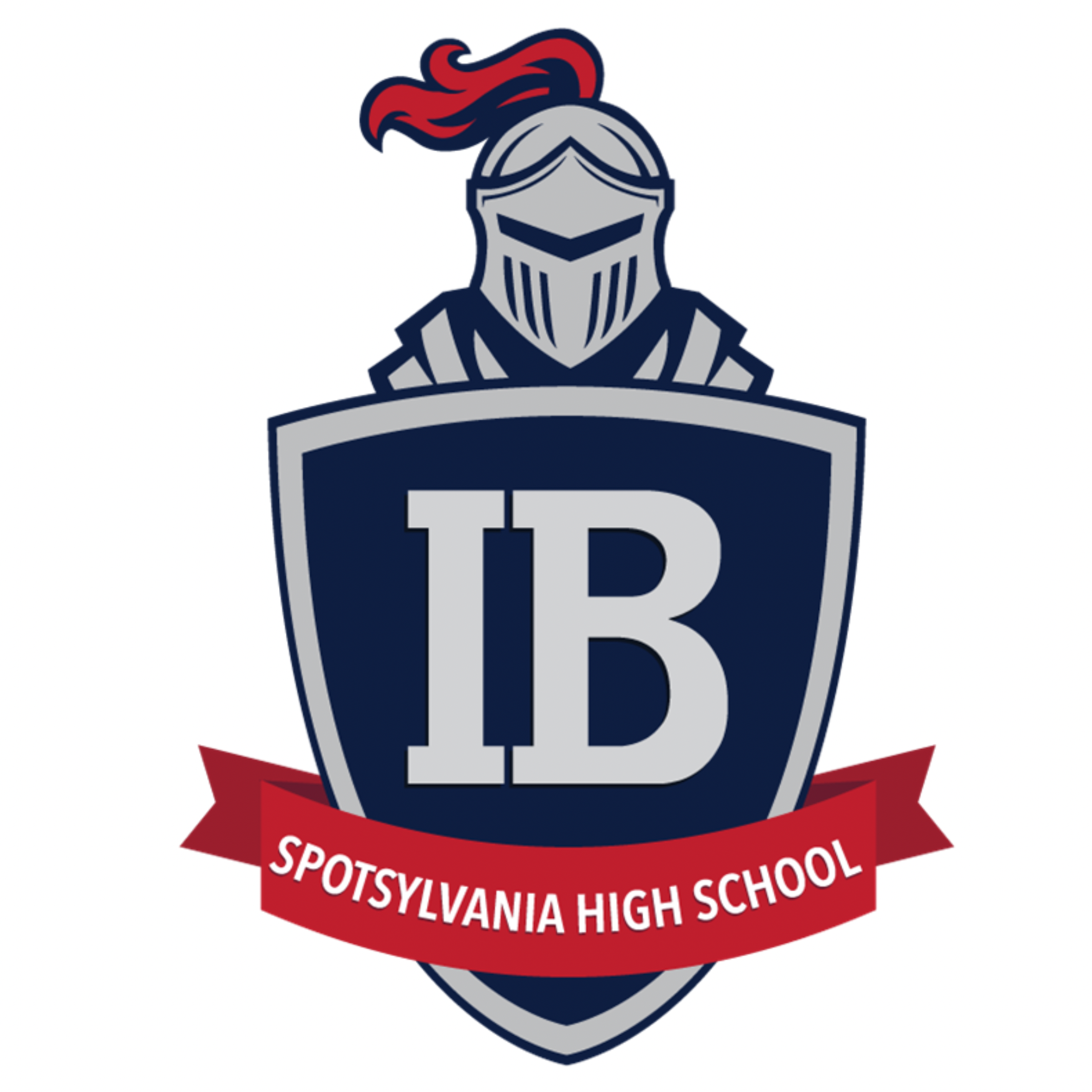 International Baccalaureate at Spotsylvania High School Logo showing a knight behind a shield with the acronym IB on it.