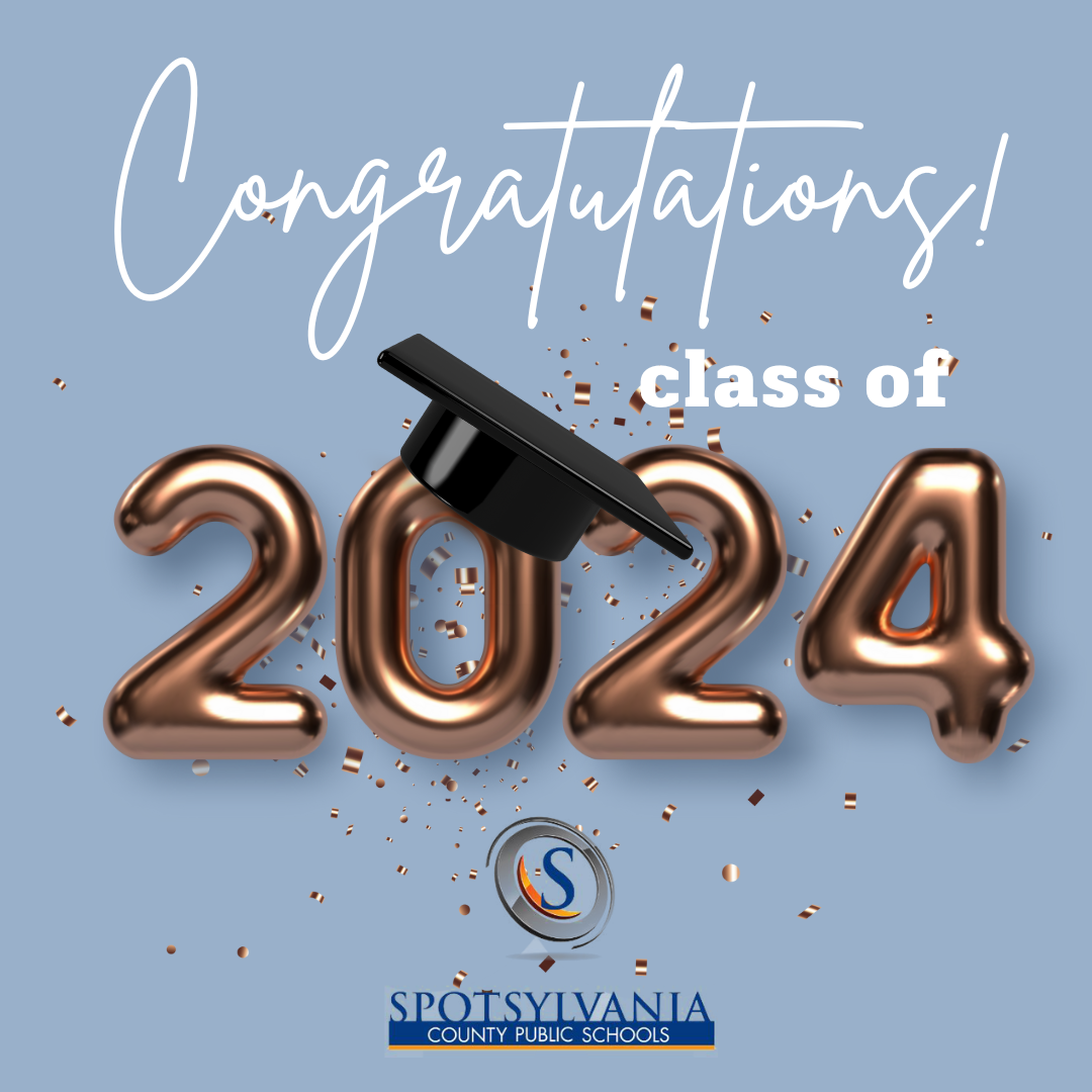 Congratulations 2024 Graduates with cap and confetti image.