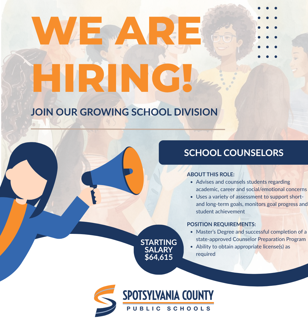 Now Hiring School Counselors at a starting salary of $64,615