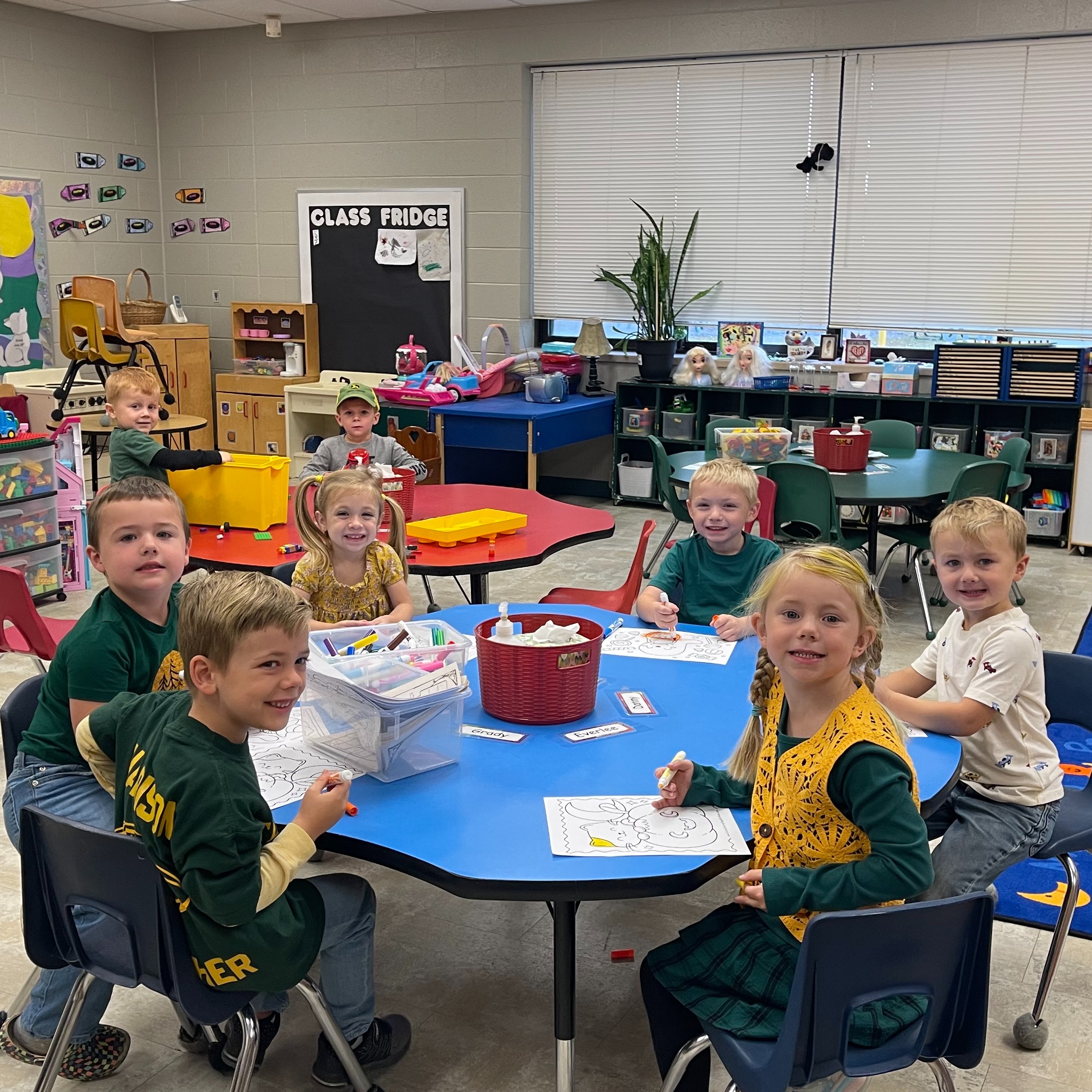 4K Students Playing with Blocks