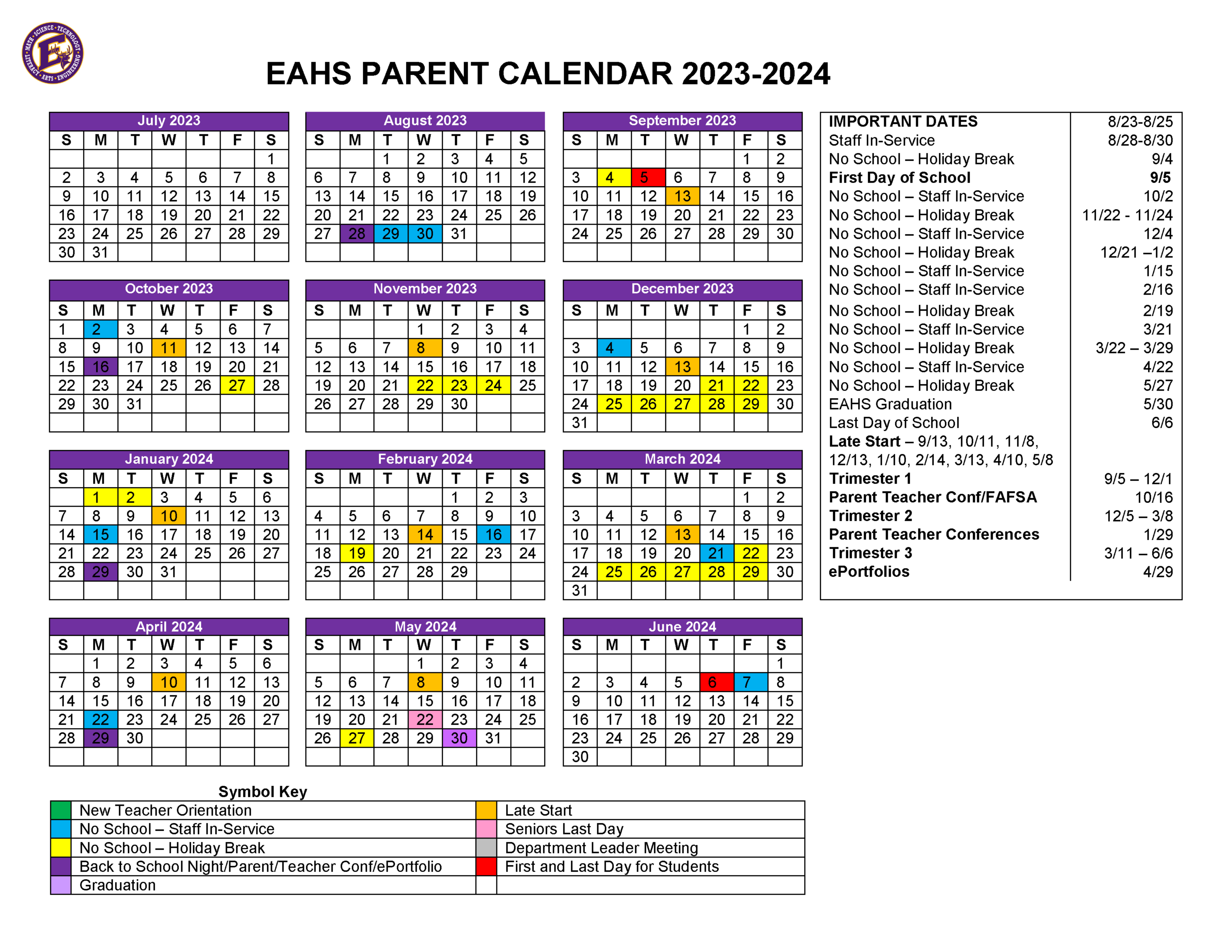 EAHS Parent Calendar 2022-2023