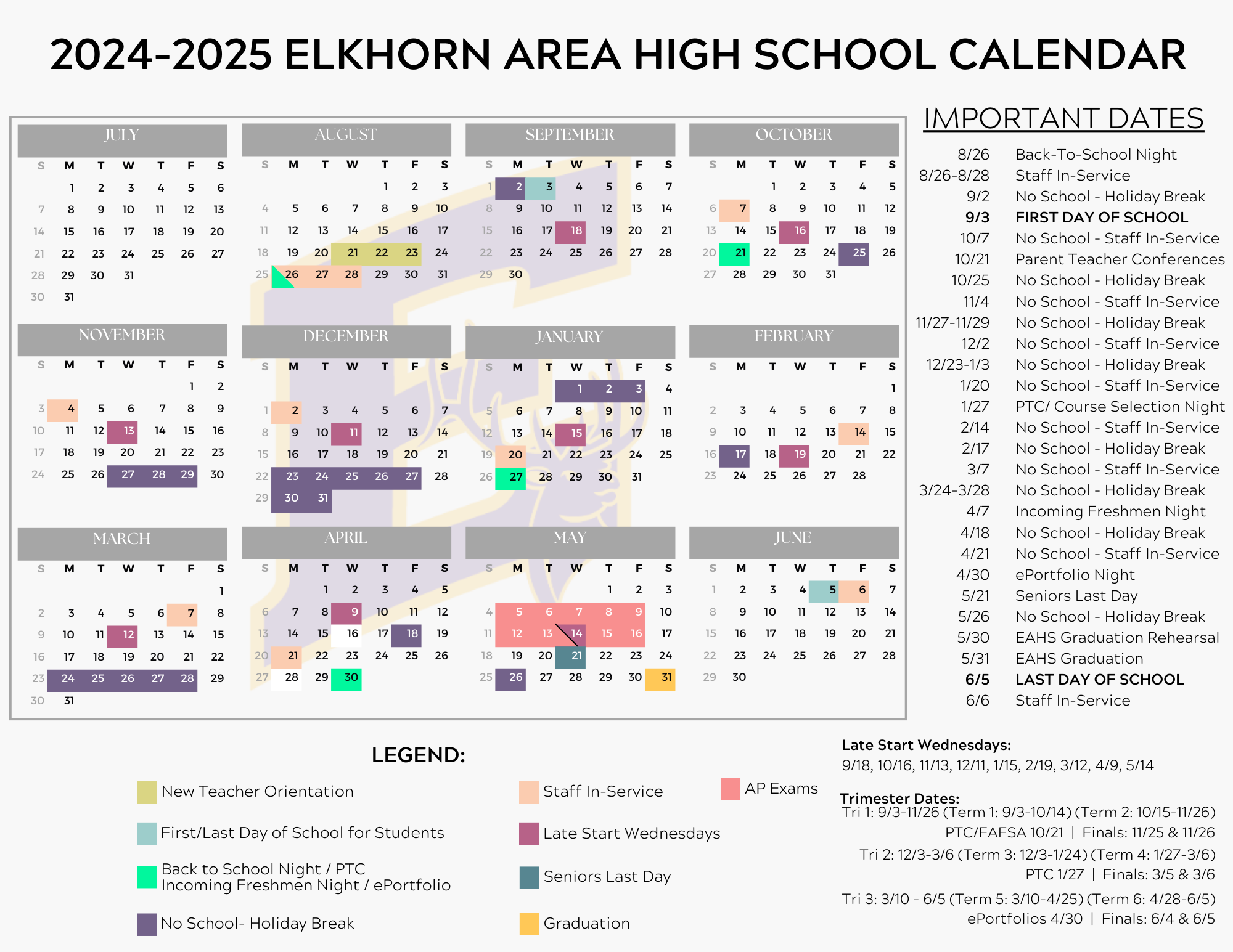 2024-2025 Parent Calendar