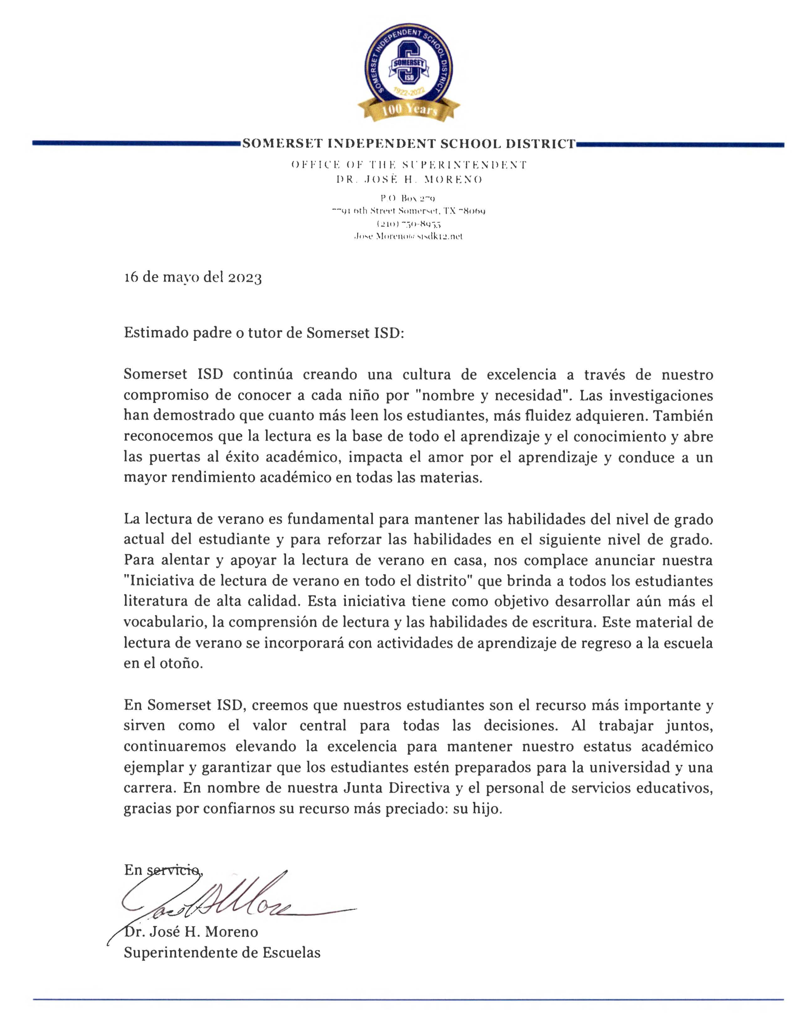 Letter from Dr. Moreno
