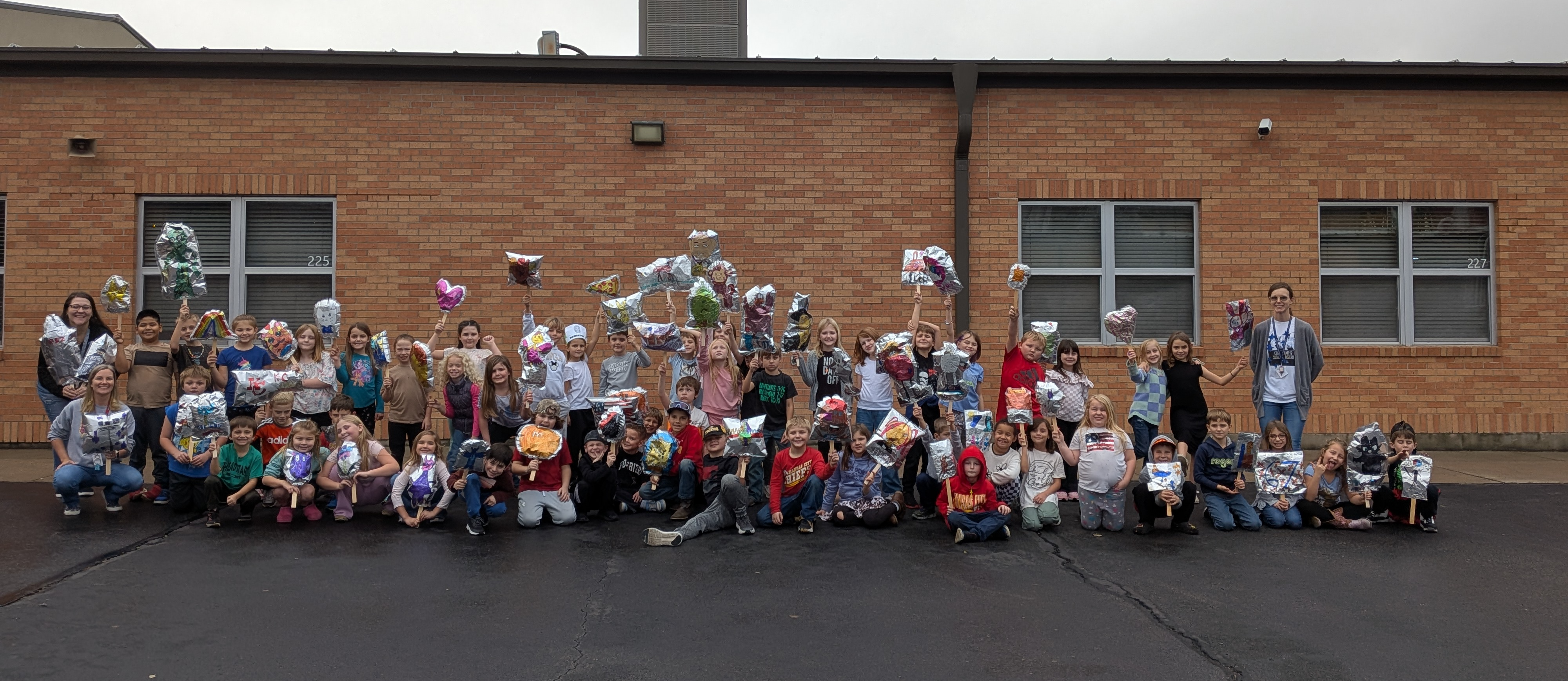 2nd grade students in pose after balloon parade