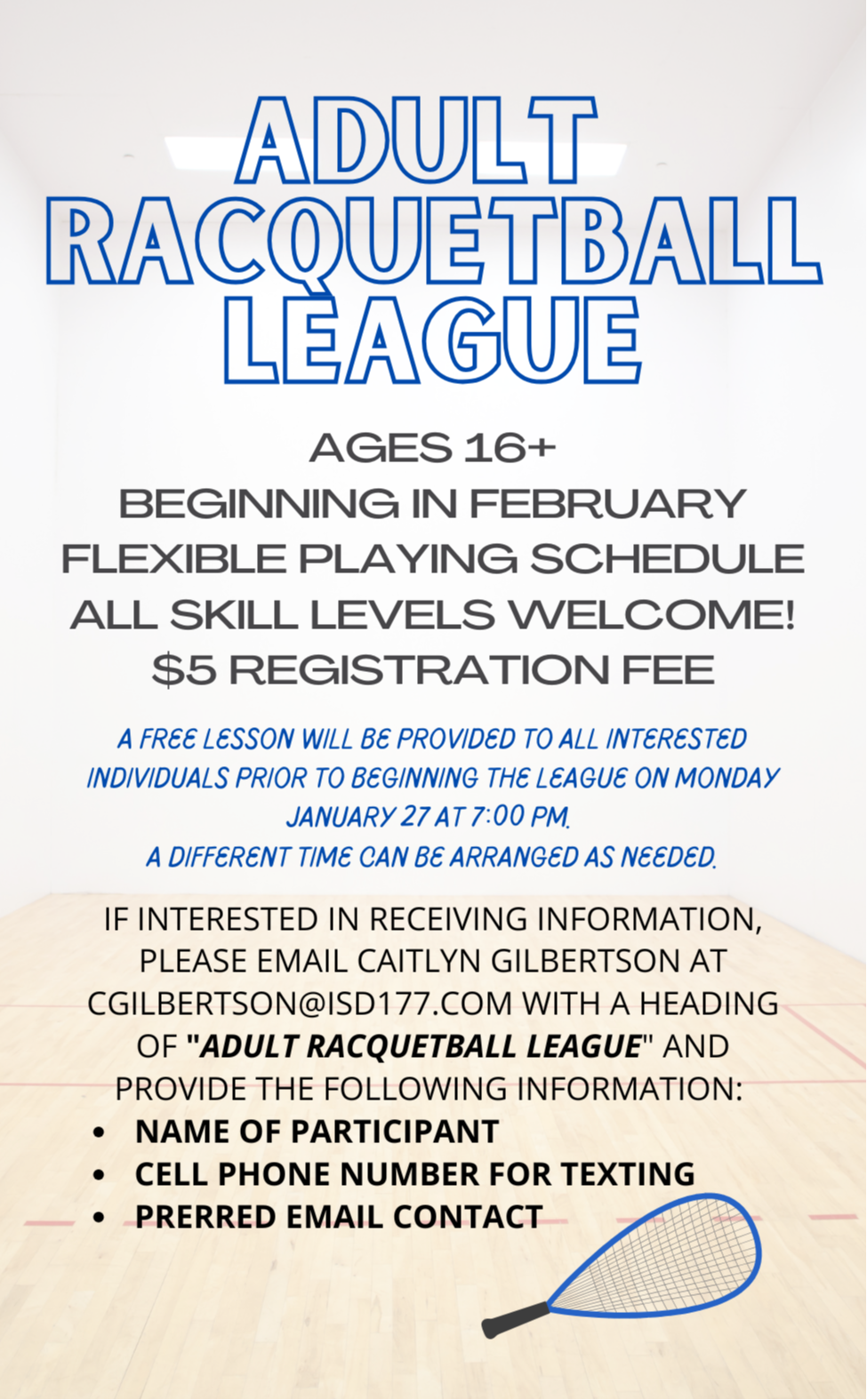 adult racquetball league