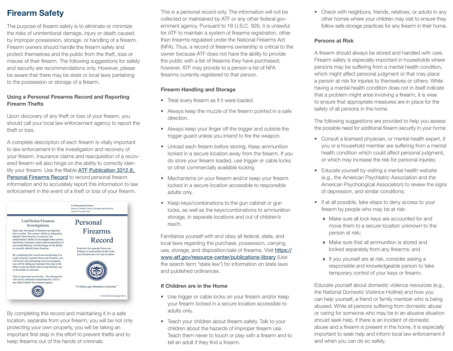 department of justice safety and security for firearms owners