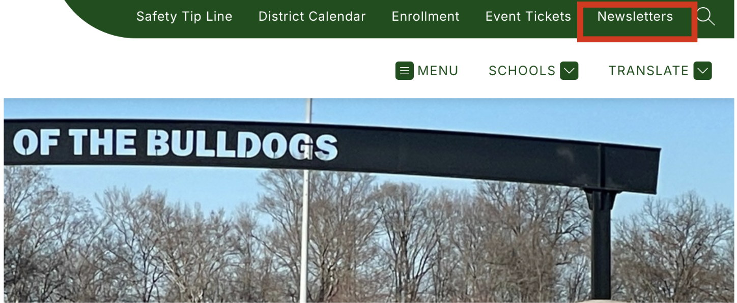 picture of the district website with a red box around the newsletter button