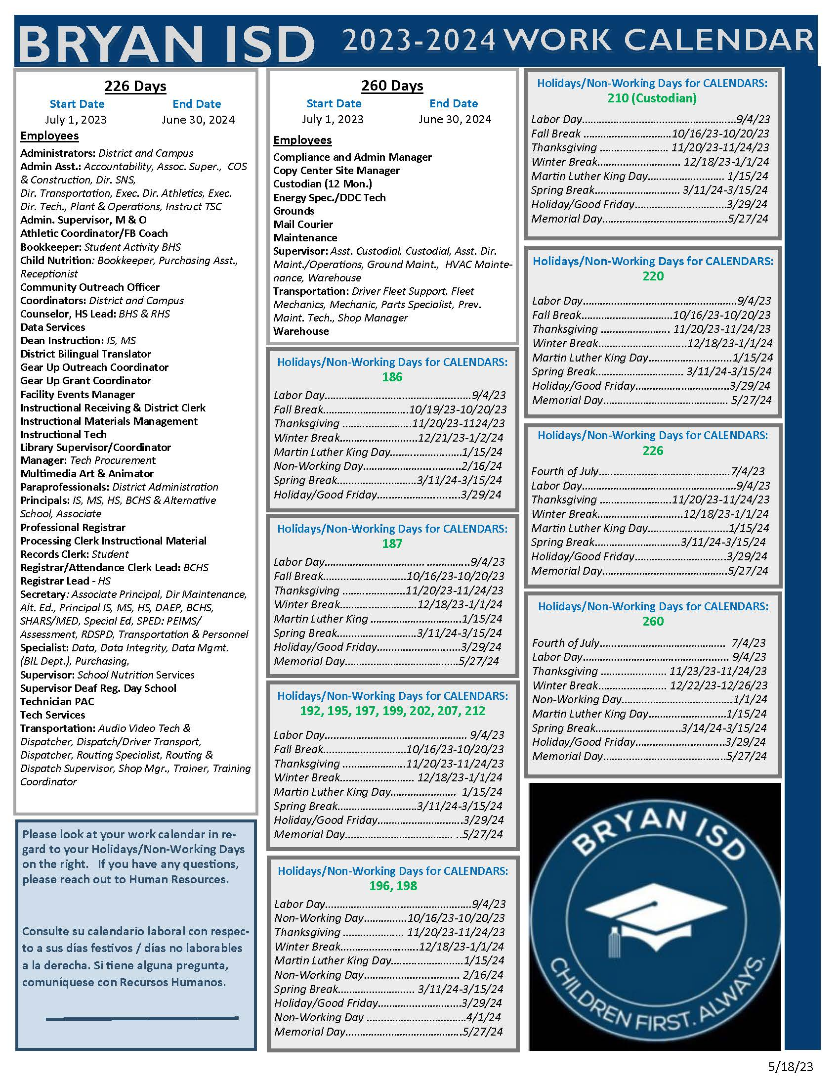 Employee Work Calendar