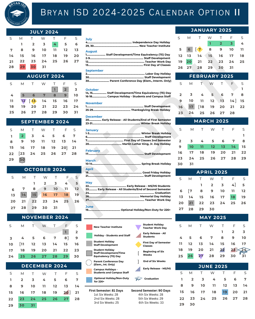 24-25 Calendar Option I English