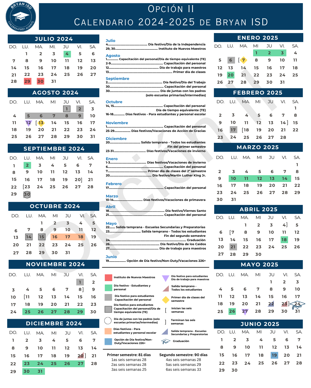 24-25 Calendar Option II Spanish
