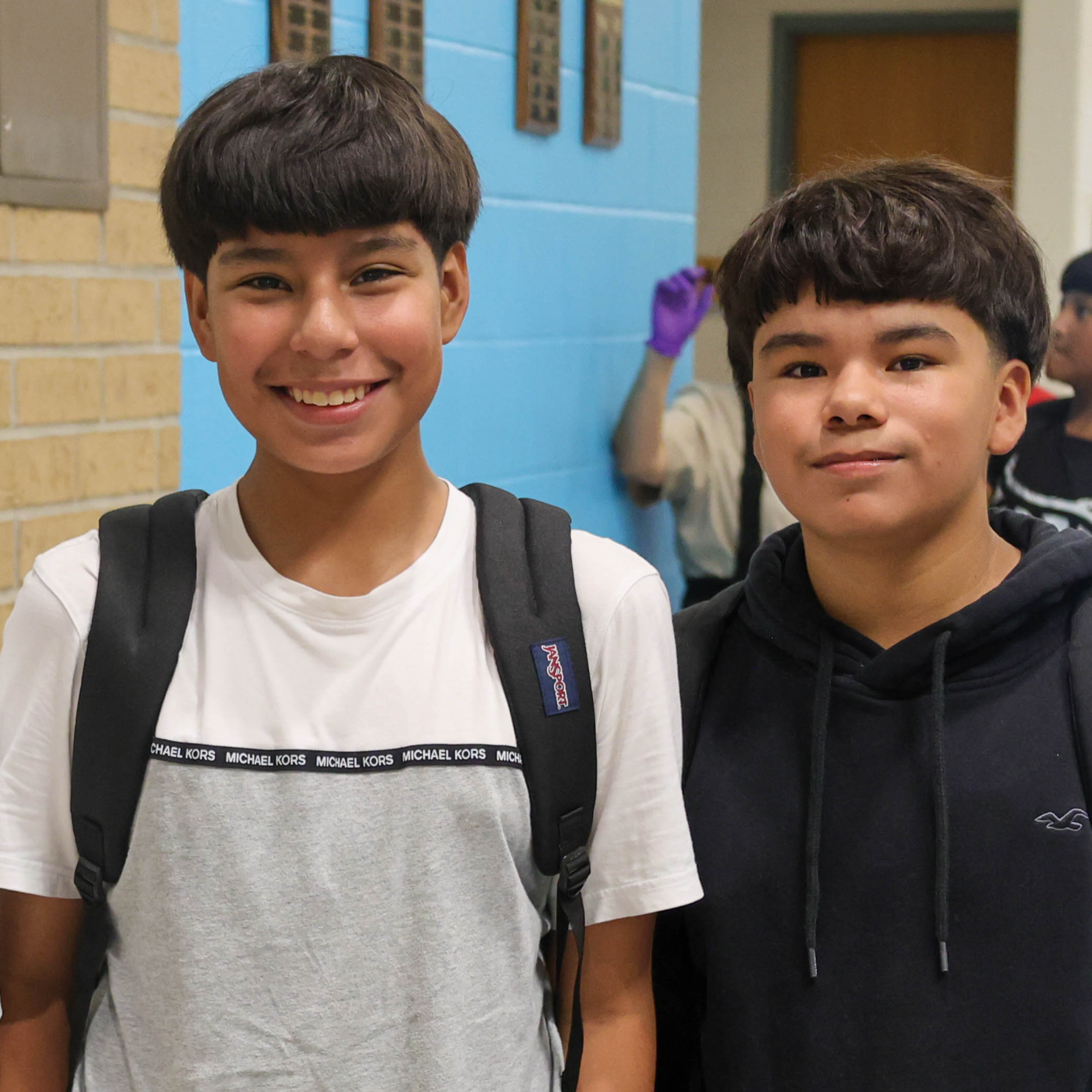 First Day of School at Davila, two boys smiling