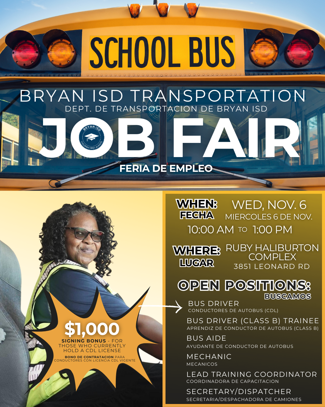 Bryan ISD Transportation Job Fair