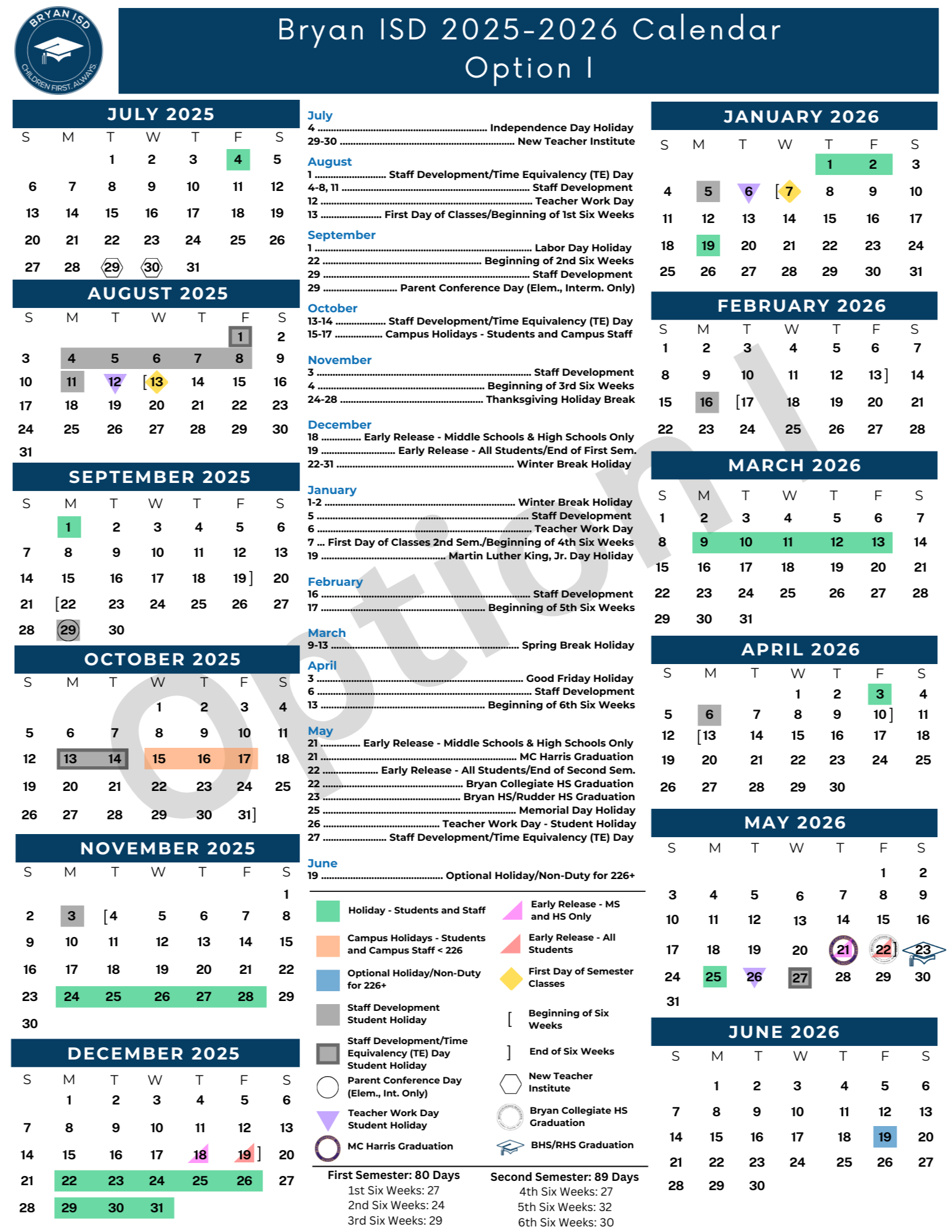 25-26 Calendar Option I English