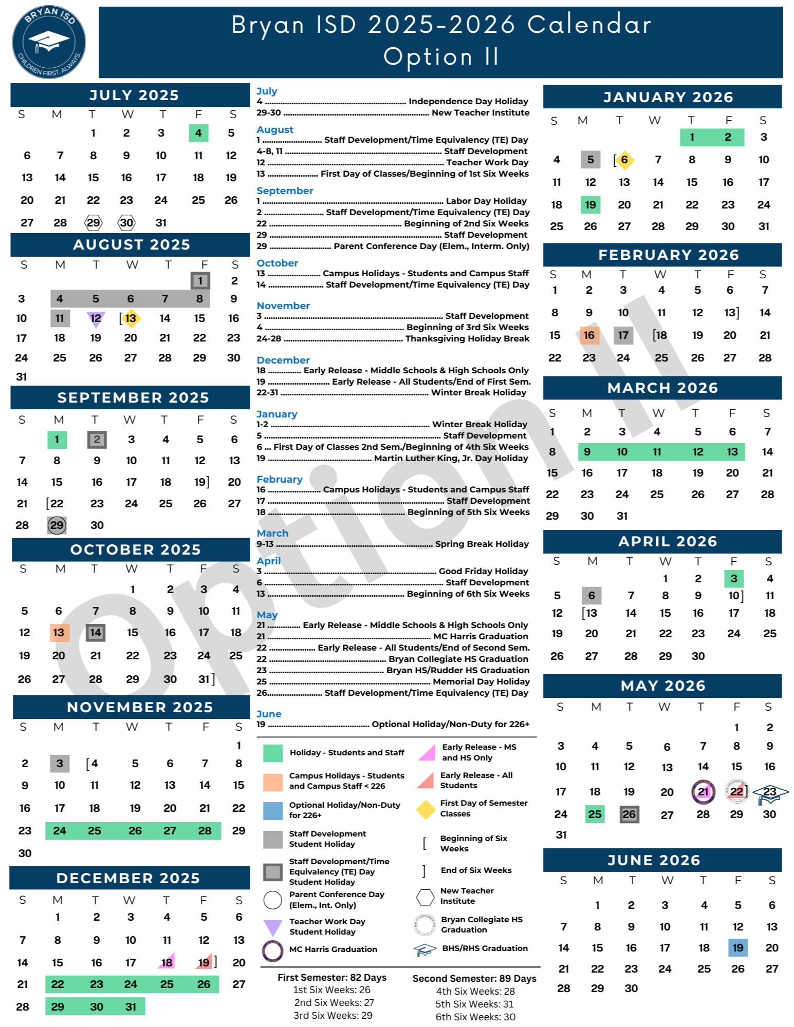 25-26 Calendar Option I English