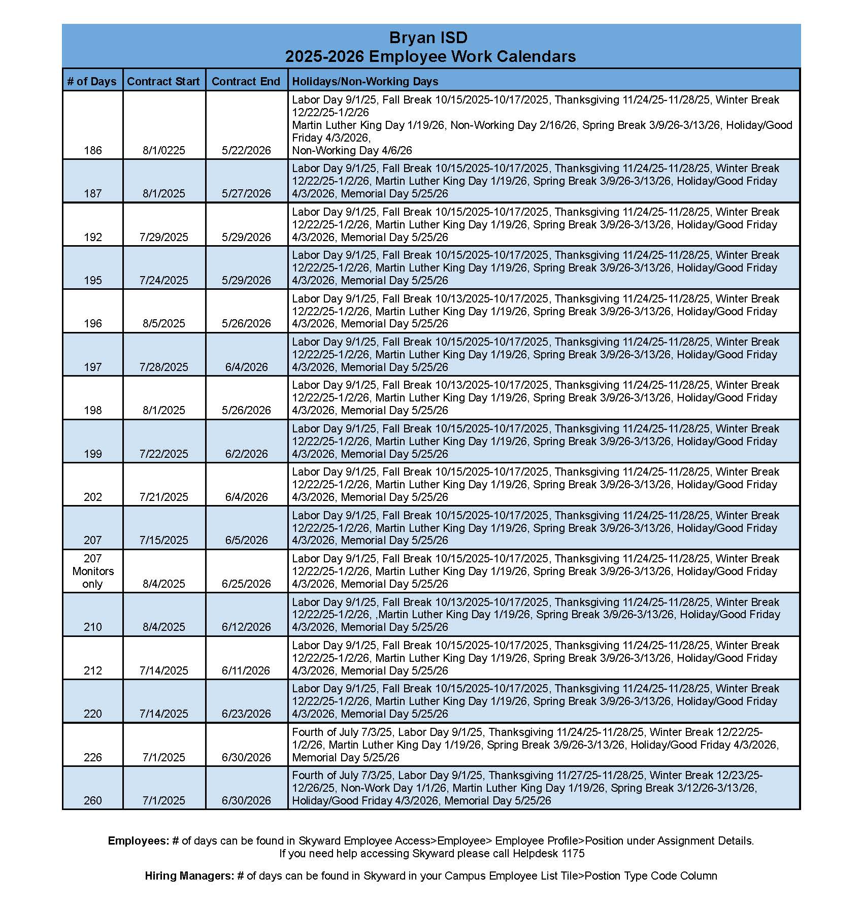 Work Calendar 25-26