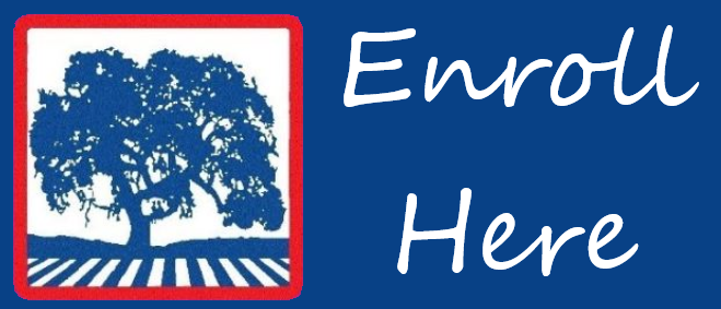 Banner that says Enroll Here with white text and a blue tree with red box around it
