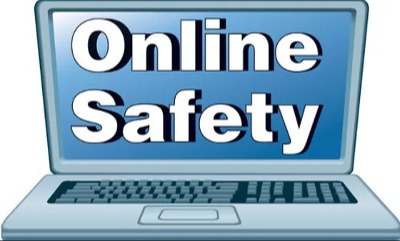 The words "Online Safety" on a Laptop Screen