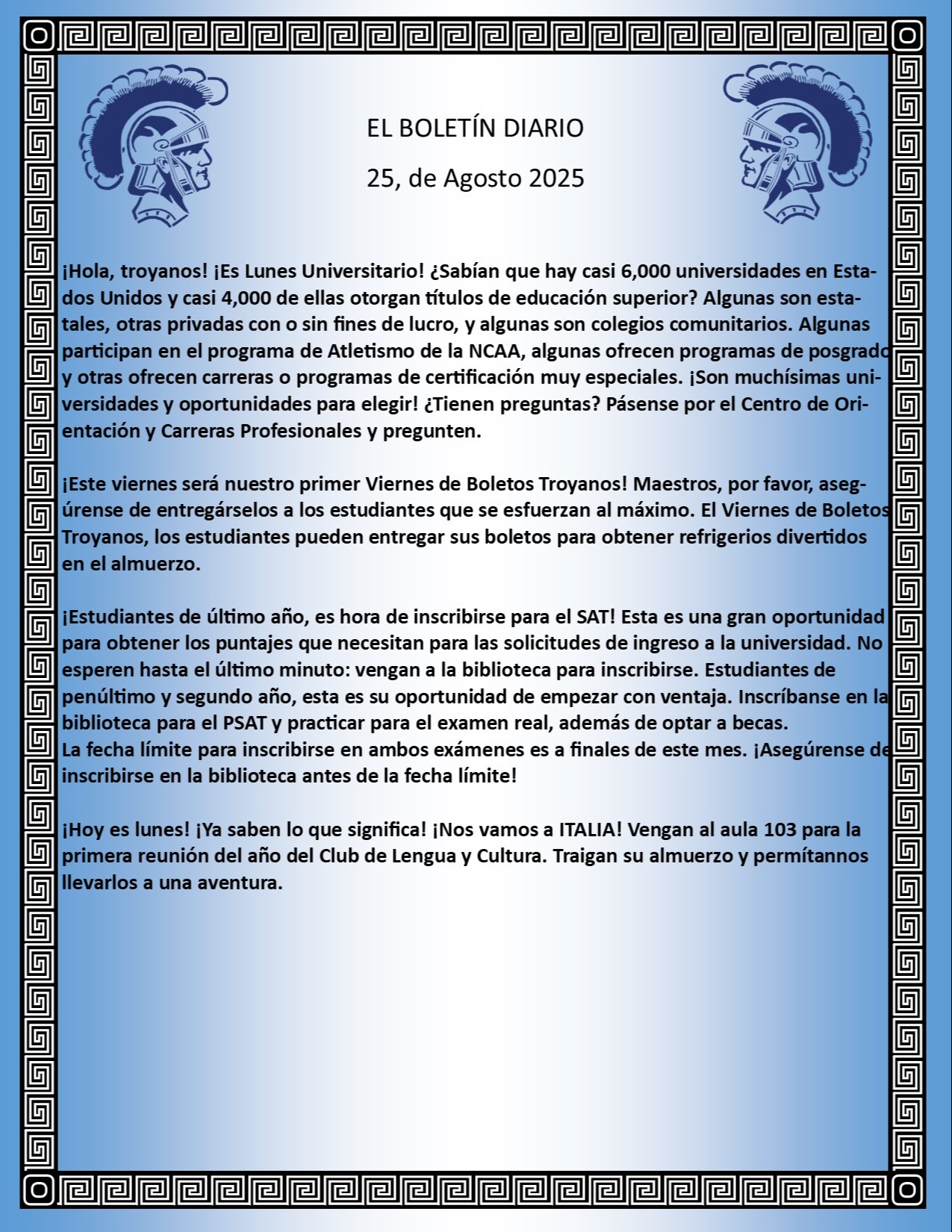 Picture of the Daily Bulletin Spanish